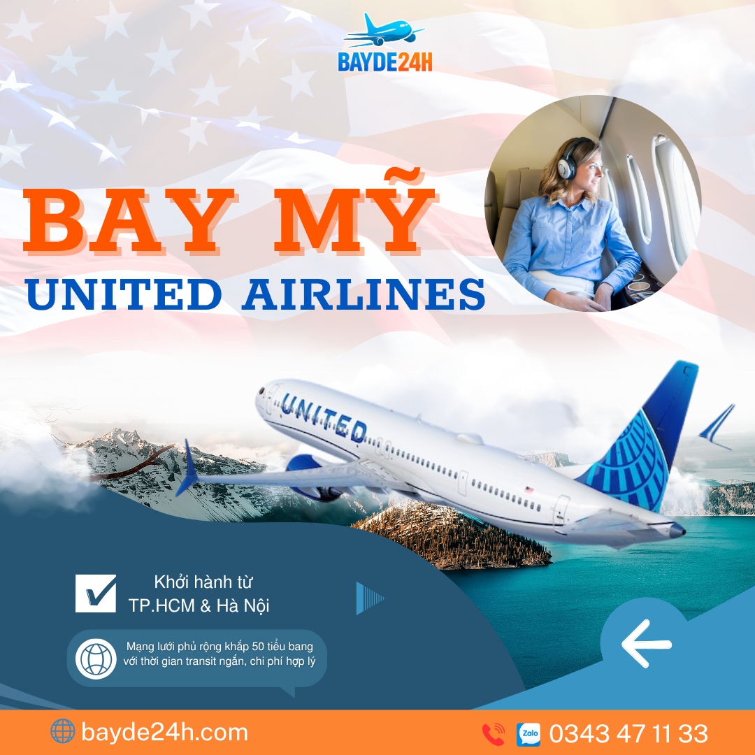 Bay Mỹ United Airlines khuyến mãi Bayde24h