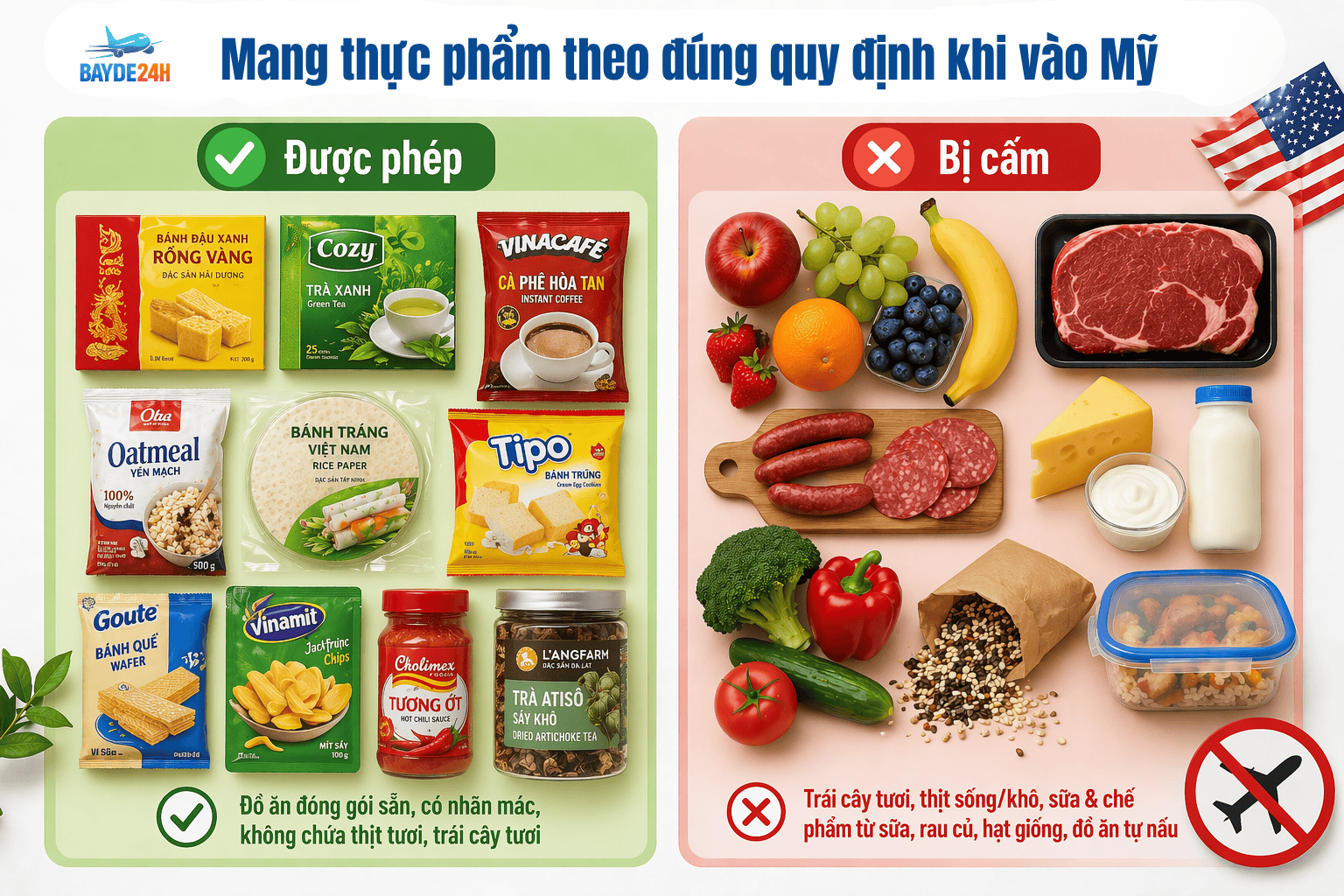Thực phẩm cấm mang đi Mỹ